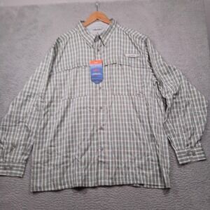 Habit Harbor Bay‎ Shirt Mens 2XL Gray Green Plaid Long Sleeve Fishing Outdoors